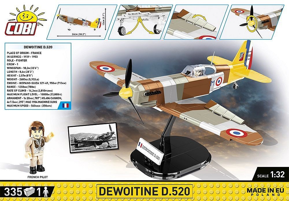 Avion Militaire Dewoitine D.520 1941 – Maquette Métal Atlas à L'échelle 1/72, Modèle F014, Collection
